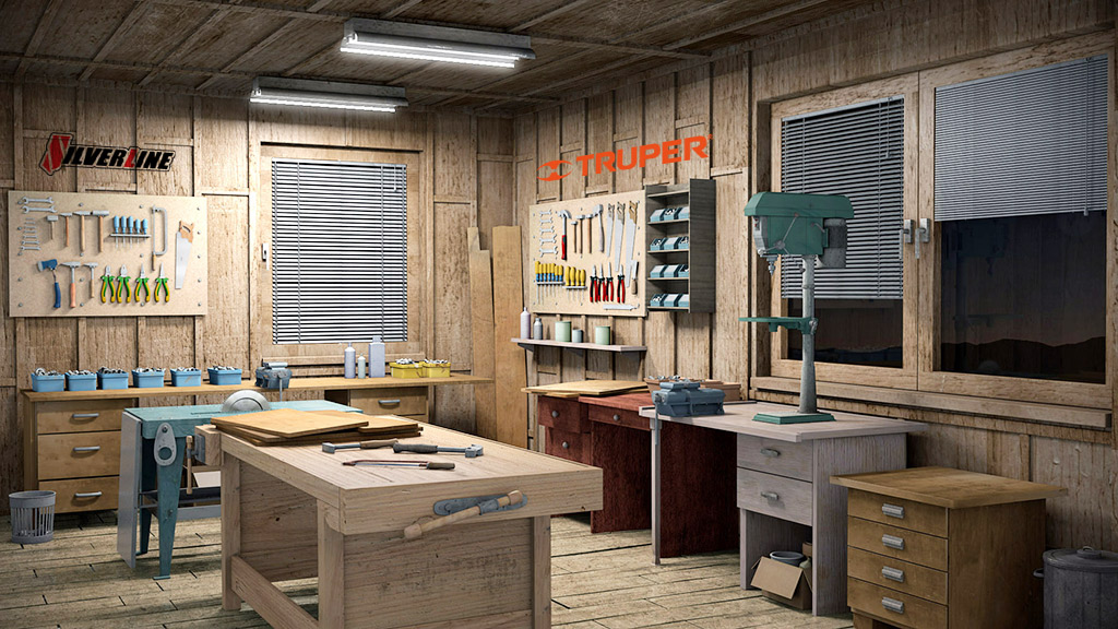 Un taller de carpintería consta de un escritorio y un tablero